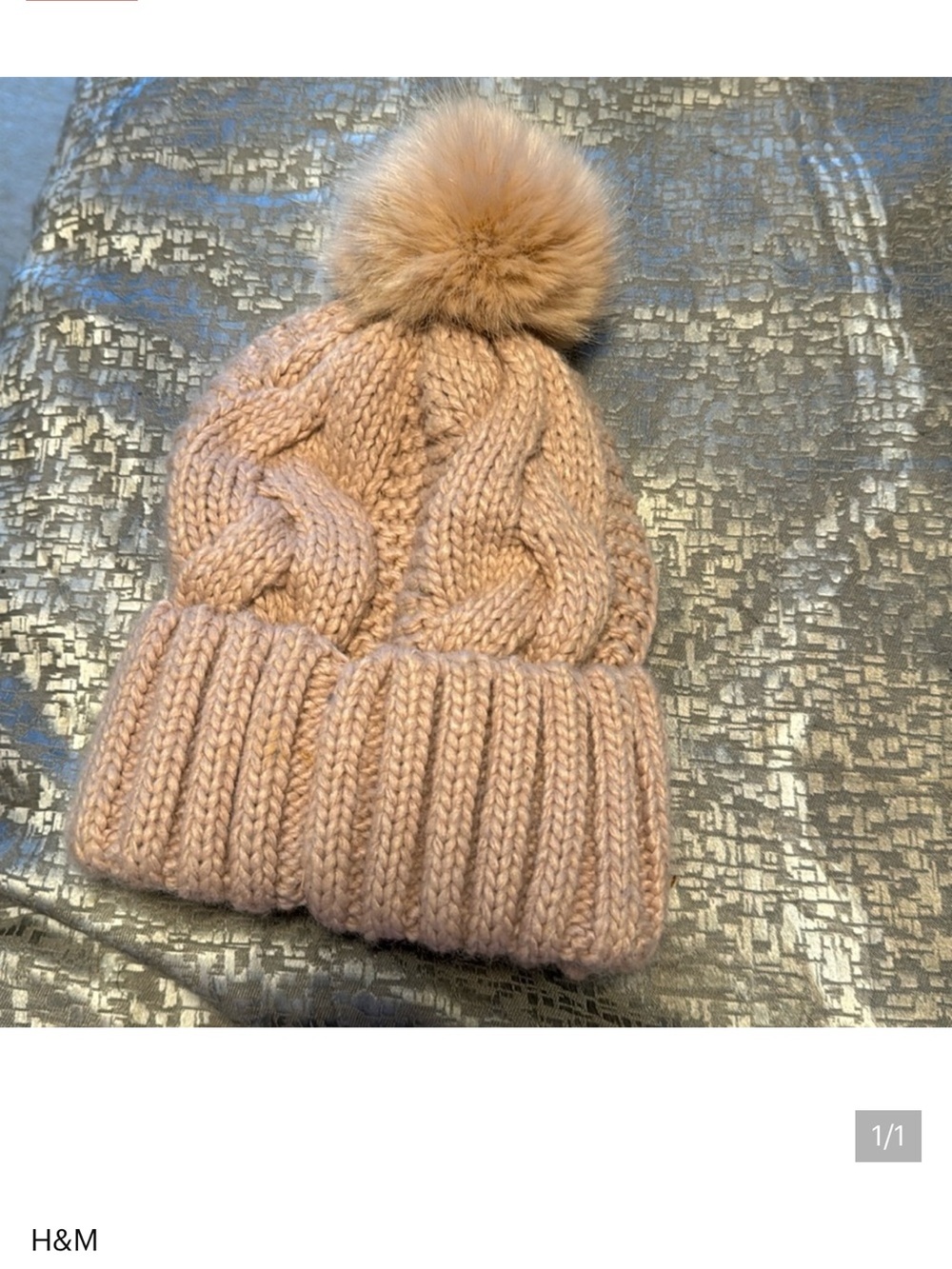 H&M Kids Blush Cable Knit Pom-Pom Hat